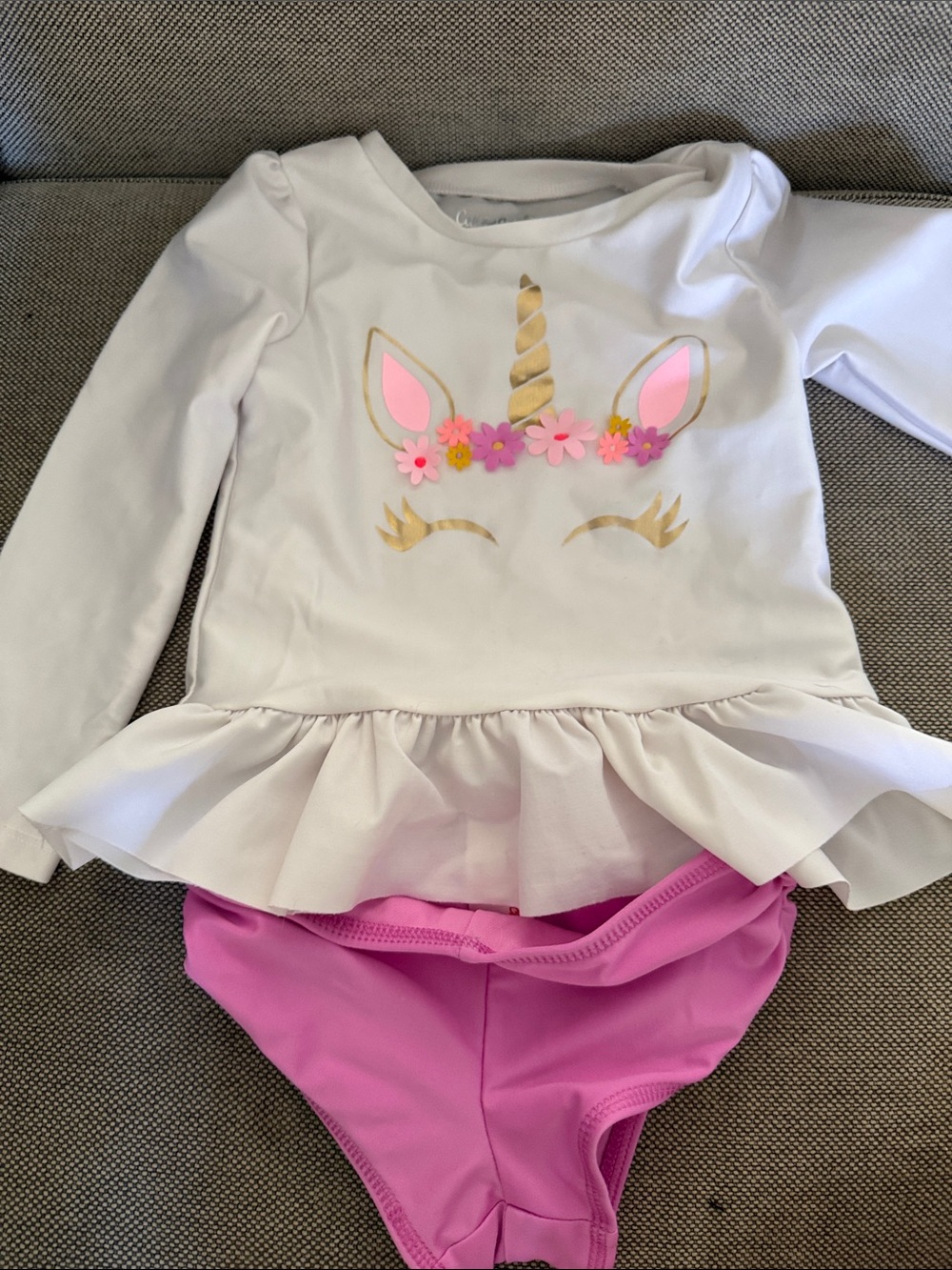 Cat & Jack White Unicorn Ruffle Rashguard with Pink Bottoms